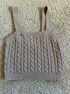 Hollister Cable Knit Cropped Tank Top - Light Taupe.